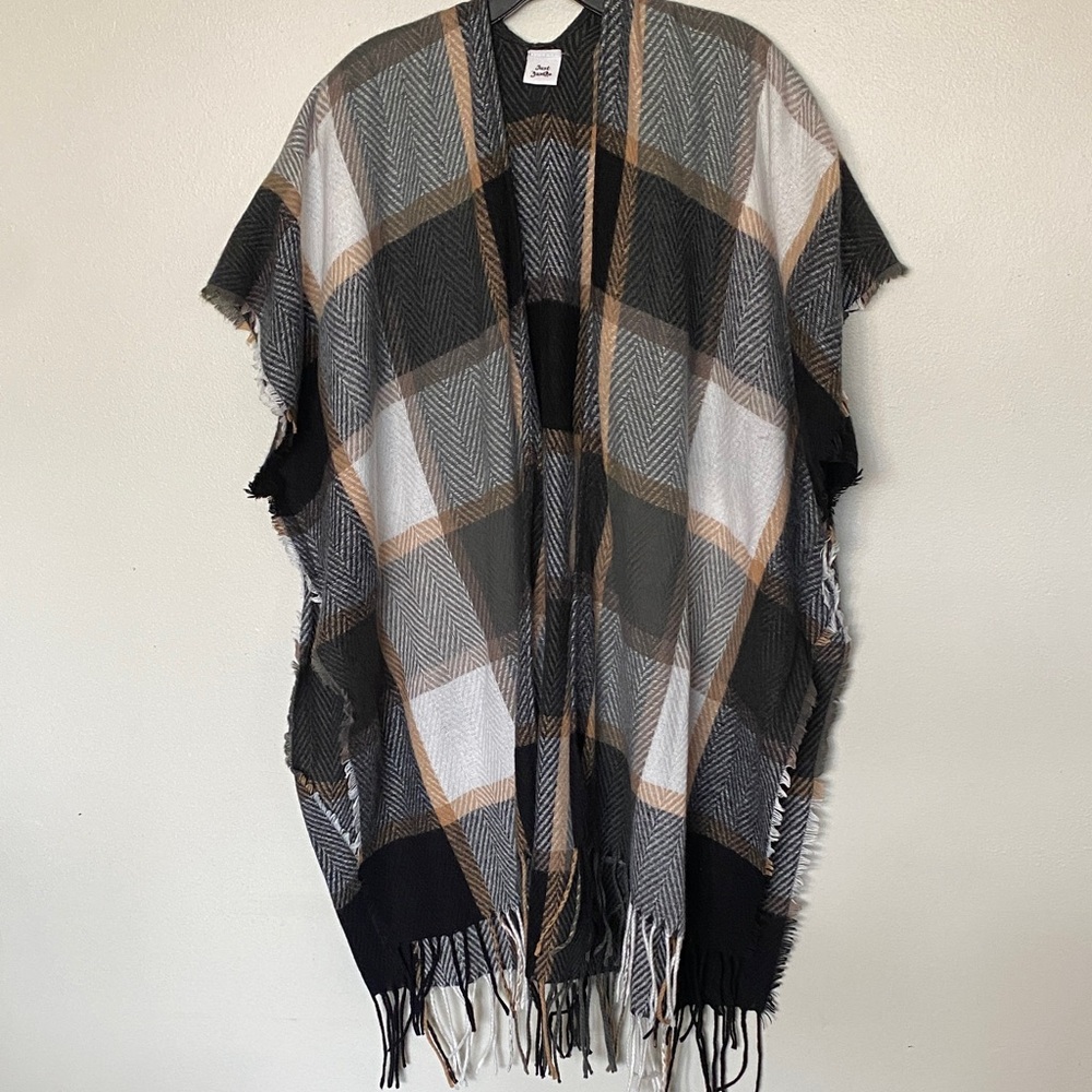 Elegant Plaid Open Front Poncho